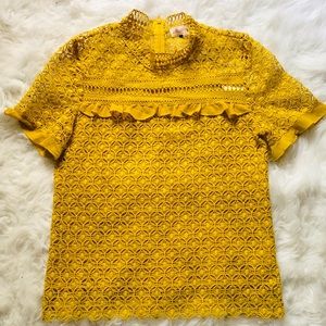 ALYTHEA Mustard Lace Shirt Sleeve Blouse Sz Large